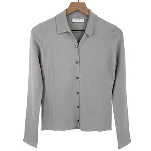 One‎ Grey Day Amelia Fina Gauge Merino Wool Button Doen Collared Sweater XS